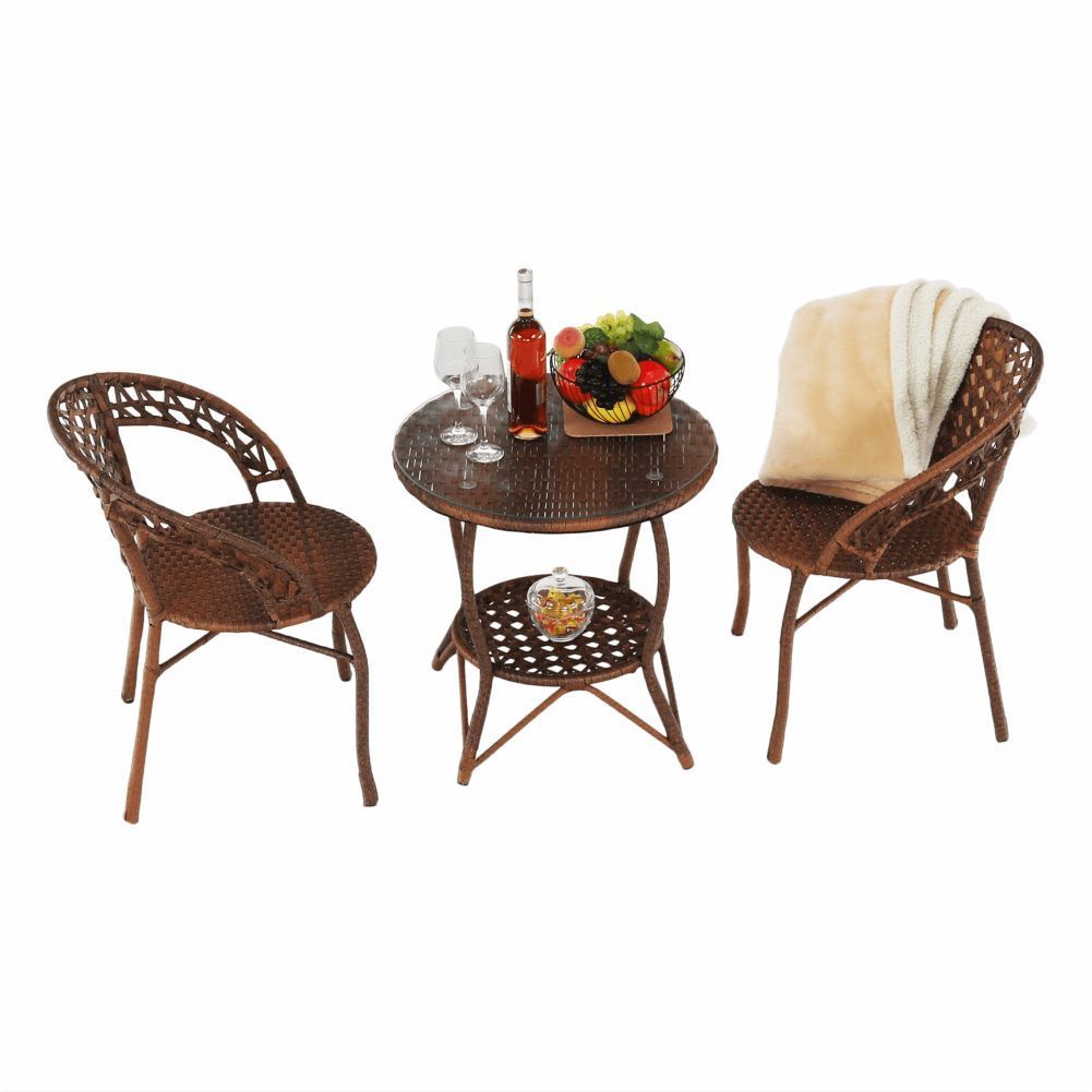 Rattan kertibútor-szett, asztallal és 2 székkel, barna - hanoi - butopêa